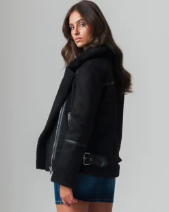 Piazza Italia Giubotto modello chiodo in finto suede con cintura in vita - Nero Cheap