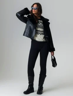 Piazza Italia Giubotto modello chiodo in finto sued con interno in shearling - Nero New