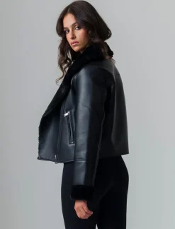 Piazza Italia Giubotto modello chiodo in finto sued con interno in shearling - Nero New