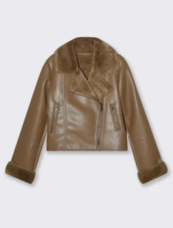 Piazza Italia Giubotto modello chiodo in finto sued con interno in shearling - tortora Grigio Store