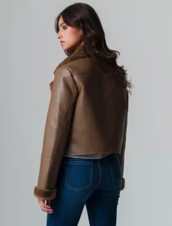 Piazza Italia Giubotto modello chiodo in finto sued con interno in shearling - tortora Grigio Store