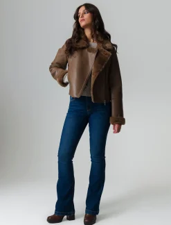 Piazza Italia Giubotto modello chiodo in finto sued con interno in shearling - tortora Grigio Store