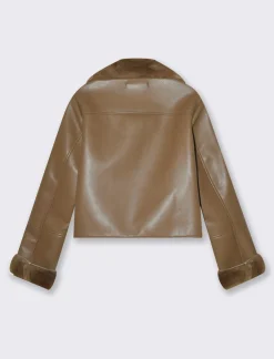 Piazza Italia Giubotto modello chiodo in finto sued con interno in shearling - tortora Grigio Store