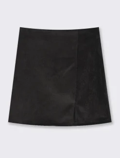 Piazza Italia Gonna corta in tessuto effetto velluto con spacco laterale - Nero Sale
