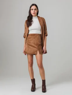 Piazza Italia Gonna corta in tessuto effetto velluto con spacco laterale - tabacco Marrone Sale