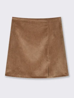 Piazza Italia Gonna corta in tessuto effetto velluto con spacco laterale - tabacco Marrone Sale