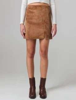 Piazza Italia Gonna corta in tessuto effetto velluto con spacco laterale - tabacco Marrone Sale