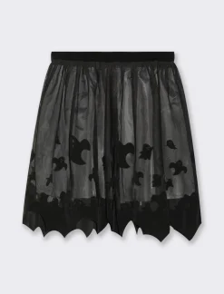Piazza Italia Gonna in tulle da bambina con stampa flock a tema halloween e orlo sagomato - Nero New