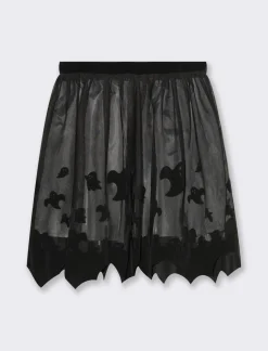 Piazza Italia Gonna in tulle da bambina con stampa flock a tema halloween e orlo sagomato - Nero New