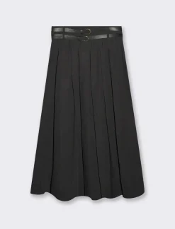 Piazza Italia Gonna lunga a pieghe con doppia cintura - Nero Clearance