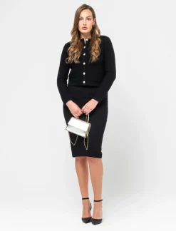 Piazza Italia Gonna lunga a tubino in punto milano con spacco posteriore - Nero Outlet