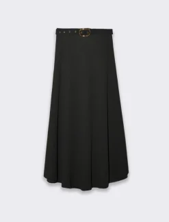 Piazza Italia Gonna lunga con elastico in vita sul retro e cintura - Nero Shop