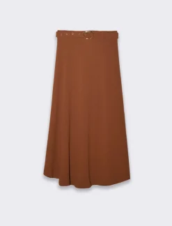 Piazza Italia Gonna lunga con elastico in vita sul retro e cintura - bruciato Marrone Online