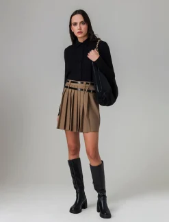 Piazza Italia Gonna plisset con cinture - Cammello Cheap