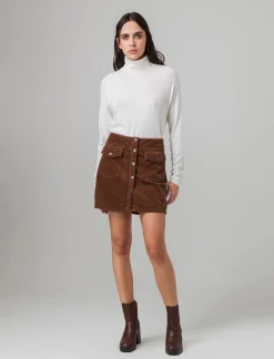 Piazza Italia Gonna svasata in velluto con bottoni e tasche a toppa sul davanti - castoro Grigio Outlet