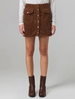 Piazza Italia Gonna svasata in velluto con bottoni e tasche a toppa sul davanti - castoro Grigio Outlet