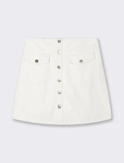 Piazza Italia Gonna svasata in velluto con bottoni e tasche a toppa sul davanti - Avorio Beige Online