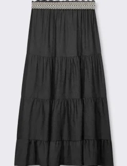 Piazza Italia Gonna viscosa a balze con elastico in vita e cintura - Nero Fashion