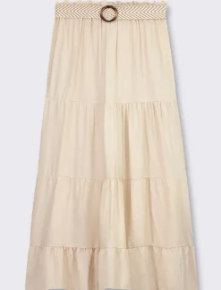 Piazza Italia Gonna viscosa a balze con elastico in vita e cintura - Beige Sale