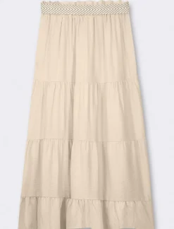 Piazza Italia Gonna viscosa a balze con elastico in vita e cintura - Beige Sale