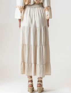 Piazza Italia Gonna viscosa a balze con elastico in vita e cintura - Beige Sale