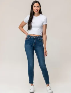 Piazza Italia Jeans basico 5 tasche vita alta vestibilità skinny e chiusura con zip e bottone - DENIM SCURO Blu Store