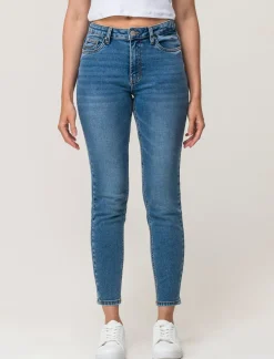 Piazza Italia Jeans basico 5 tasche vita alta vestibilità skinny e chiusura con zip e bottone - Denim Blu Discount