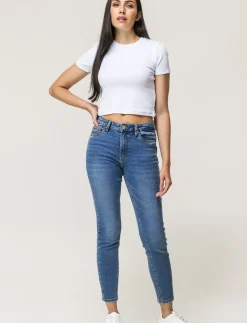 Piazza Italia Jeans basico 5 tasche vita alta vestibilità skinny e chiusura con zip e bottone - Denim Blu Discount