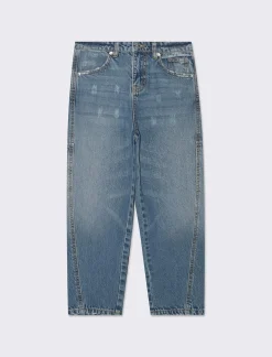 Piazza Italia Jeans da bambina in cotone vestibilità mom fit, cinque tasche - Denim Blu New