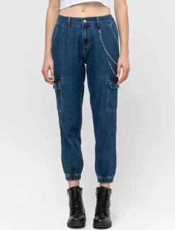 Piazza Italia Jeans jogger con tasconi e accessorio catena - Denim Blu Outlet