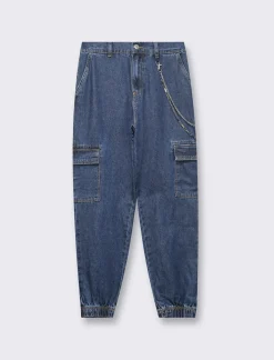 Piazza Italia Jeans jogger con tasconi e accessorio catena - Denim Blu Outlet