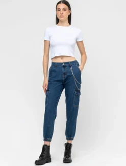Piazza Italia Jeans jogger con tasconi e accessorio catena - Denim Blu Outlet