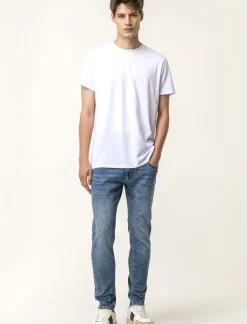 Piazza Italia Jeans skinny fit cinque tasche in essuto denim super stretch effetto slavato. Chiusura anteriore con - Denim Blu Best Sale