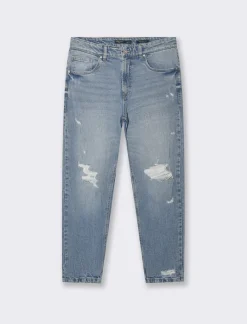 Piazza Italia Jeans straight fit a cinque tasche stretch con strappi effetto slavato - Denim Blu New