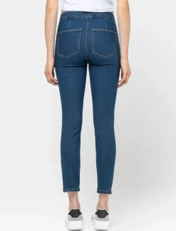Piazza Italia Jeggings skinny vita alta in tessuto elasticizzato e tasche sul retro - DENIM SCURO Blu Discount