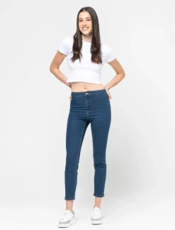 Piazza Italia Jeggings skinny vita alta in tessuto elasticizzato e tasche sul retro - DENIM SCURO Blu Discount