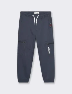 Piazza Italia Jogger da bambino con elastico e lacci in vita con patch e stampa sulle tasche - Blu Shop