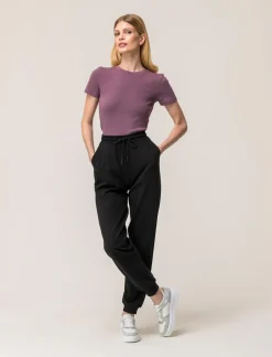 Piazza Italia Jogger in cotone, con coulisse, fondo in tessuto elastico a costina - Nero Clearance