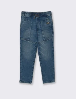 Piazza Italia Jogger pant da bambino in tessuto smacchinato effetto denim con tagòli frontali e patch - Denim Online