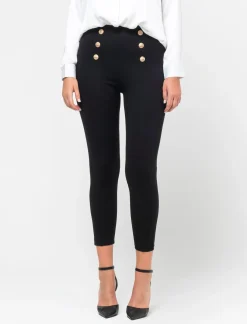 Piazza Italia Legging in punto milano a vita alta con bottoni effetto metallo. - Nero Clearance