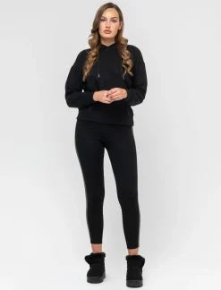 Piazza Italia Leggings tinta unita con inserto laterale effetto pelle - Nero Clearance