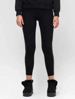 Piazza Italia Leggings tinta unita con inserto laterale effetto pelle - Nero Clearance