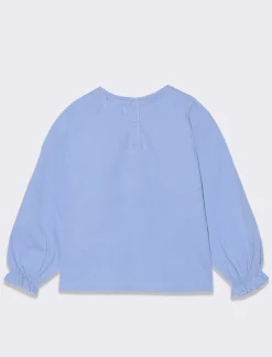 Piazza Italia Maglia girocollo e manica lunga, con elastici e rouches ai polsi con stampa frontale - Azzurro Store