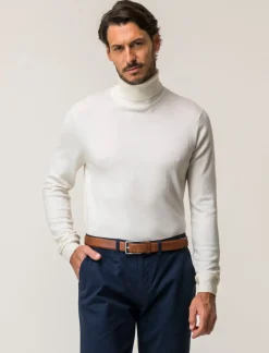 Piazza Italia Maglia a collo alto a costine slim fit - latte Bianco Sale
