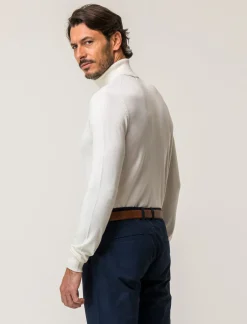 Piazza Italia Maglia a collo alto a costine slim fit - latte Bianco Sale