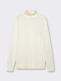 Piazza Italia Maglia a collo alto a costine slim fit - latte Bianco Sale