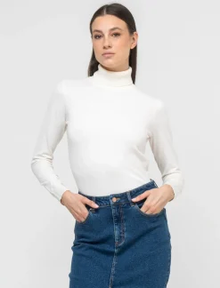 Piazza Italia Maglia a collo alto basica in maglia fine vestibilità comfort - Avorio Beige Fashion