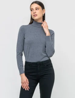Piazza Italia Maglia a collo alto basica in maglia fine vestibilità comfort - Antracite melange Grigio Shop