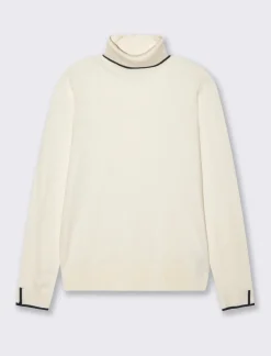 Piazza Italia Maglia a collo alto con dettaglio a contrasto su collo e polsini - Avorio Beige Discount