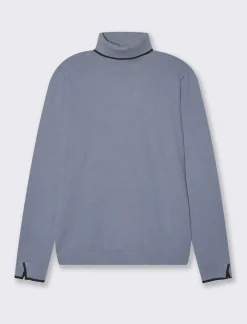 Piazza Italia Maglia a collo alto con dettaglio a contrasto su collo e polsini - Celeste Azzurro Best Sale